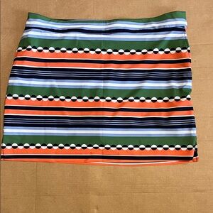 Izod Golf Striped Women’s Mini Skort in Green, Orange, Navy size 16 zip pocket